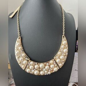 Erica Lyons Gold-Tone Faux Pearl & Rhinestone Bin Necklace D5